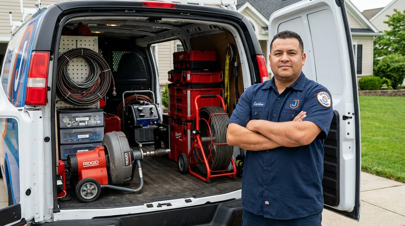 Professional drain cleaning equipment and Johns Plumbing LLC plumber in Cherry Valley