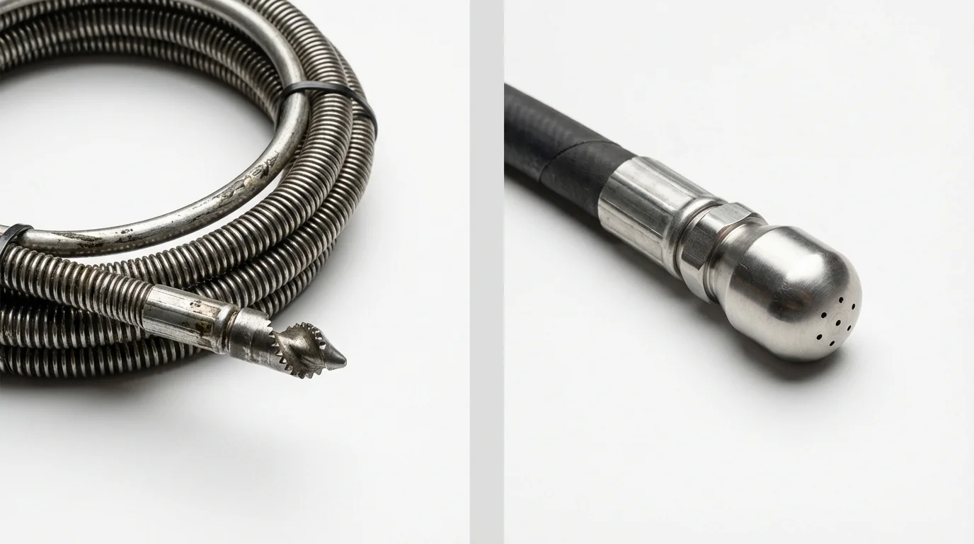 Drain snake cable and hydro jetting nozzle used for drain cleaning in Cherry Valley, IL