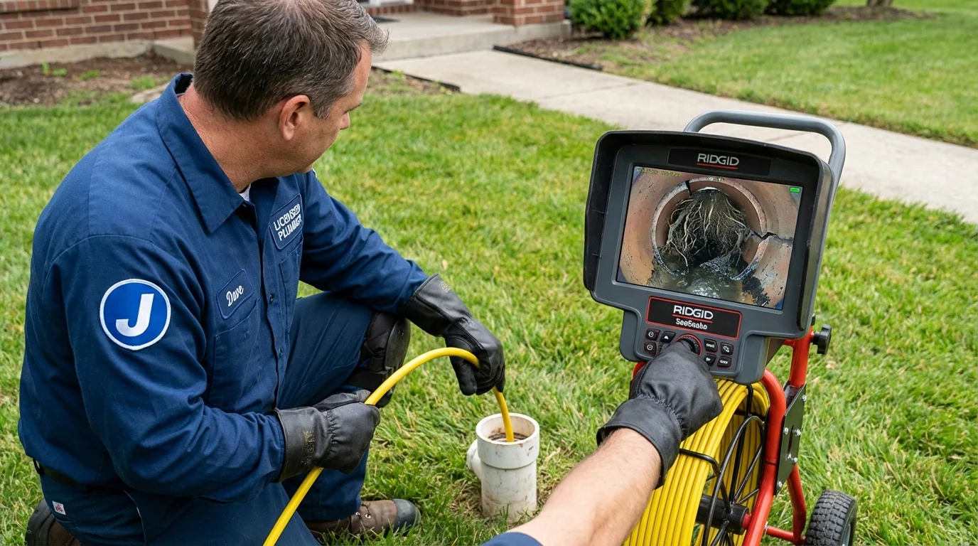 Sewer camera inspection being performed by Johns Plumbing LLC in Cherry Valley