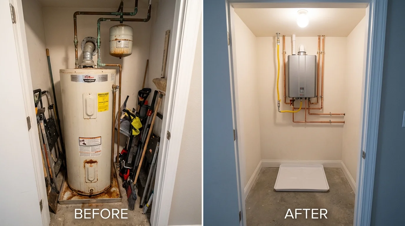 Tank water heater versus wall-mounted tankless unit comparison for Cherry Valley, IL homeowners